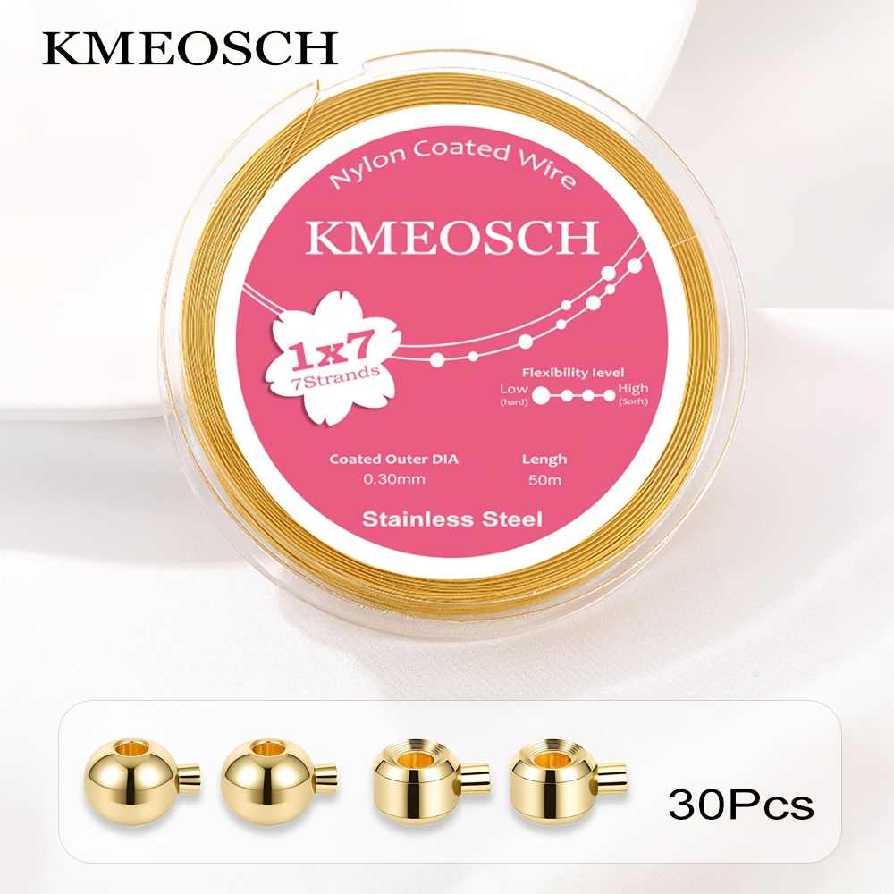 TEMU KMEOSCH Filo per bigiotteria intrecciato flessibile a 7 trefoli in acciaio inossidabile con perline di crimpatura e fermaperline qualit� - Filo
