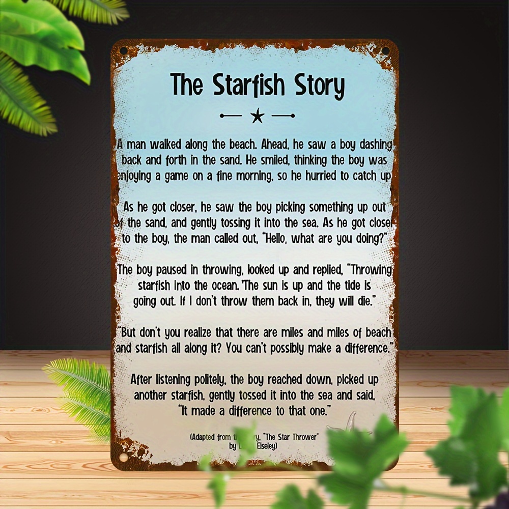 

Vintage-style Iron Decorative Plaque With Inspirational Starfish Story - Wall Hanging Sign For Indoor/outdoor Use, Pre-drilled, Weather Resistant, 8x12 Inches - Multipurpose, No Electricity Needed