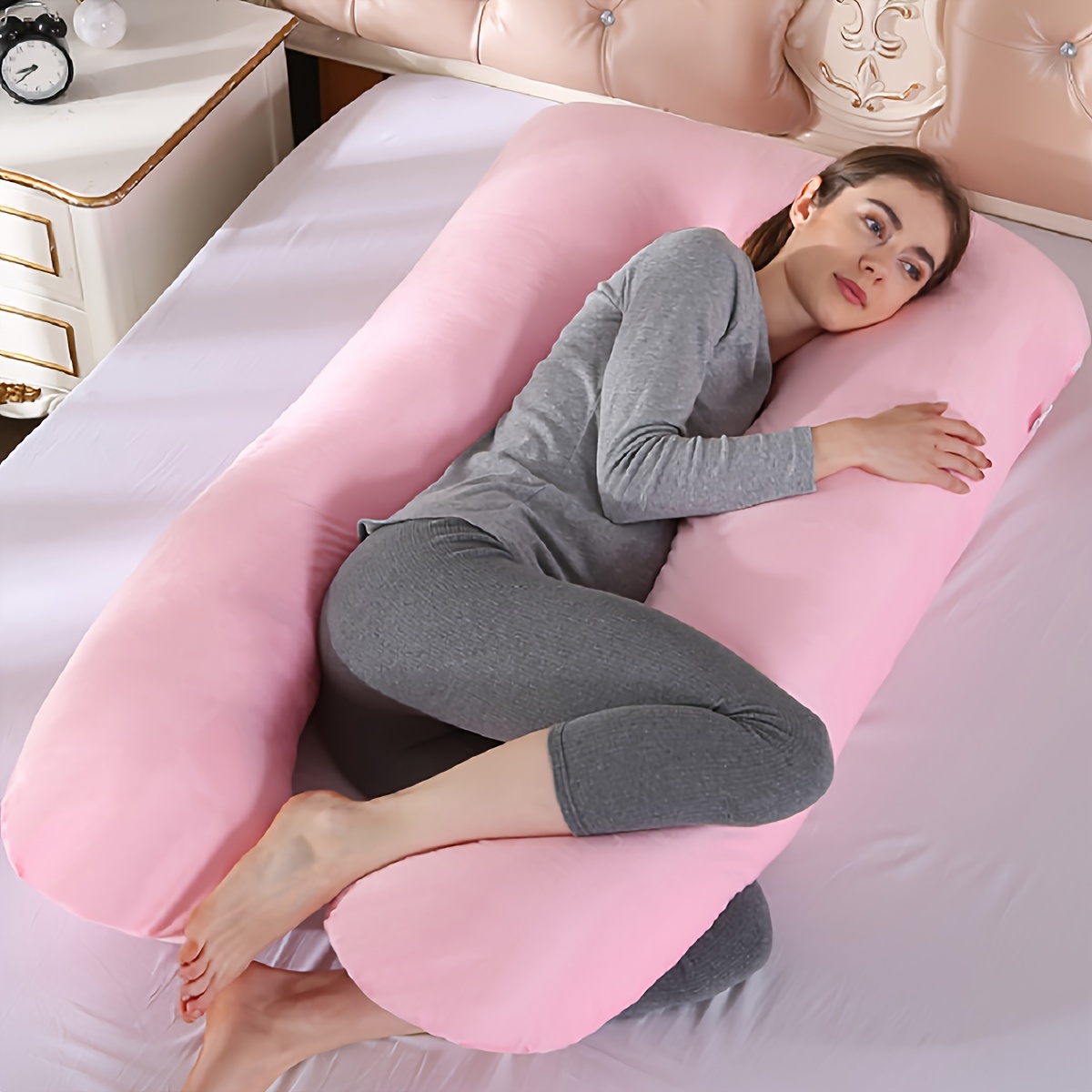 Pregnancy Pillow with Removable Crystal Velvet G-Shaped Lumbar Support for Side Sleeping
