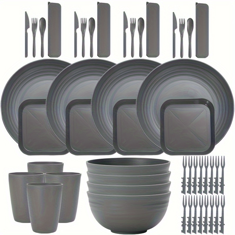 48pcs plastic dinner plate bowl cup shallow square plate Temu Spain - Main Image