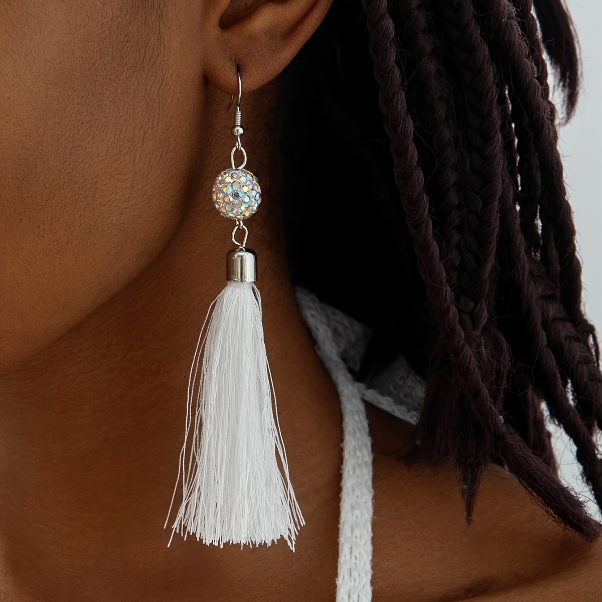 Image of 1 Pair Luxurious Rhinestone-encrusted Resin Ball Pendant Earrings With Tassel | Plated K, Iron Ear Needle, Perfect Gift For Women's Banquet And Party Occasions | Imoli Brand
