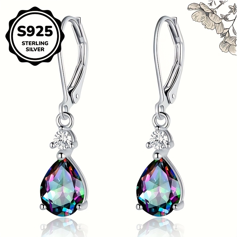 TEMU 925 Sterling Silvery Teardrop Shaped Pear Earrings, Wedding Engagement Jewelry, Birthday Gift, Anniversary Surprise, Valentine's Day Jewelry