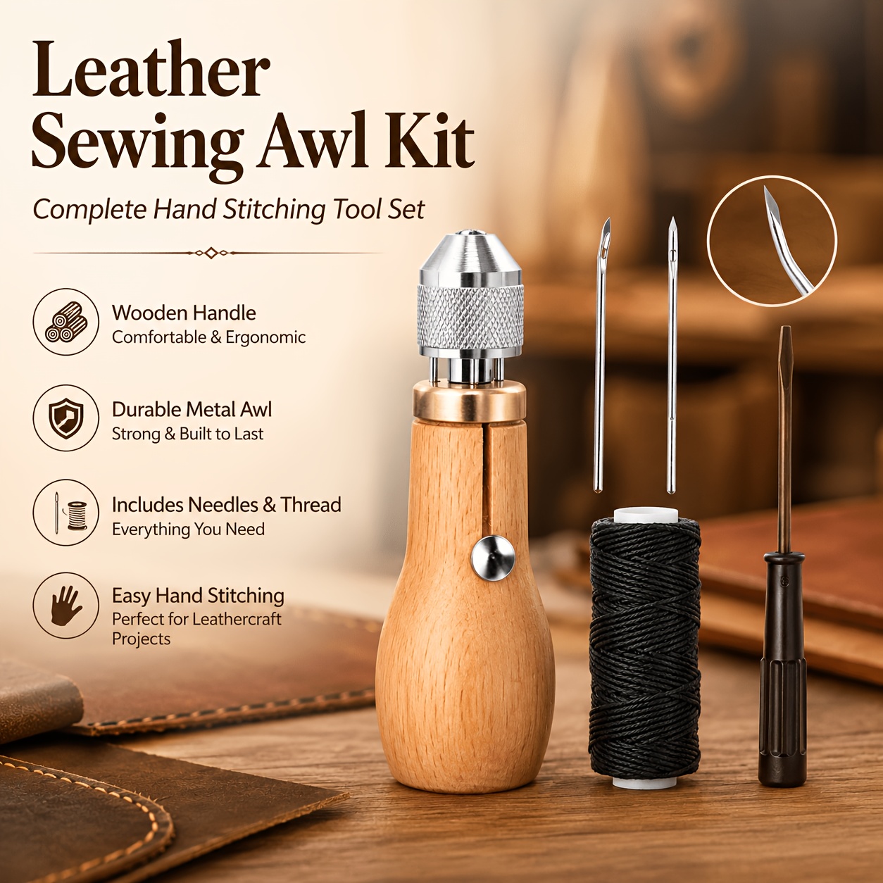 TEMU 5pcs Professional Needle& Thread Set Furniture& Leather Repair Tool High-quality Handcraft With Multiple Needles, Precise& Perfect Festival Gift
