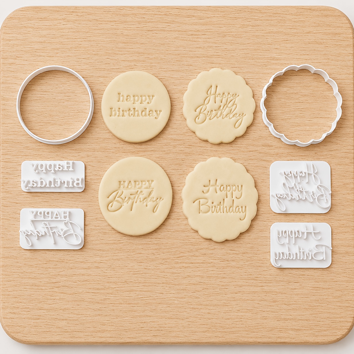 Happy Birthday Pattern Round Polymer Clay Cutter and Stamp Set