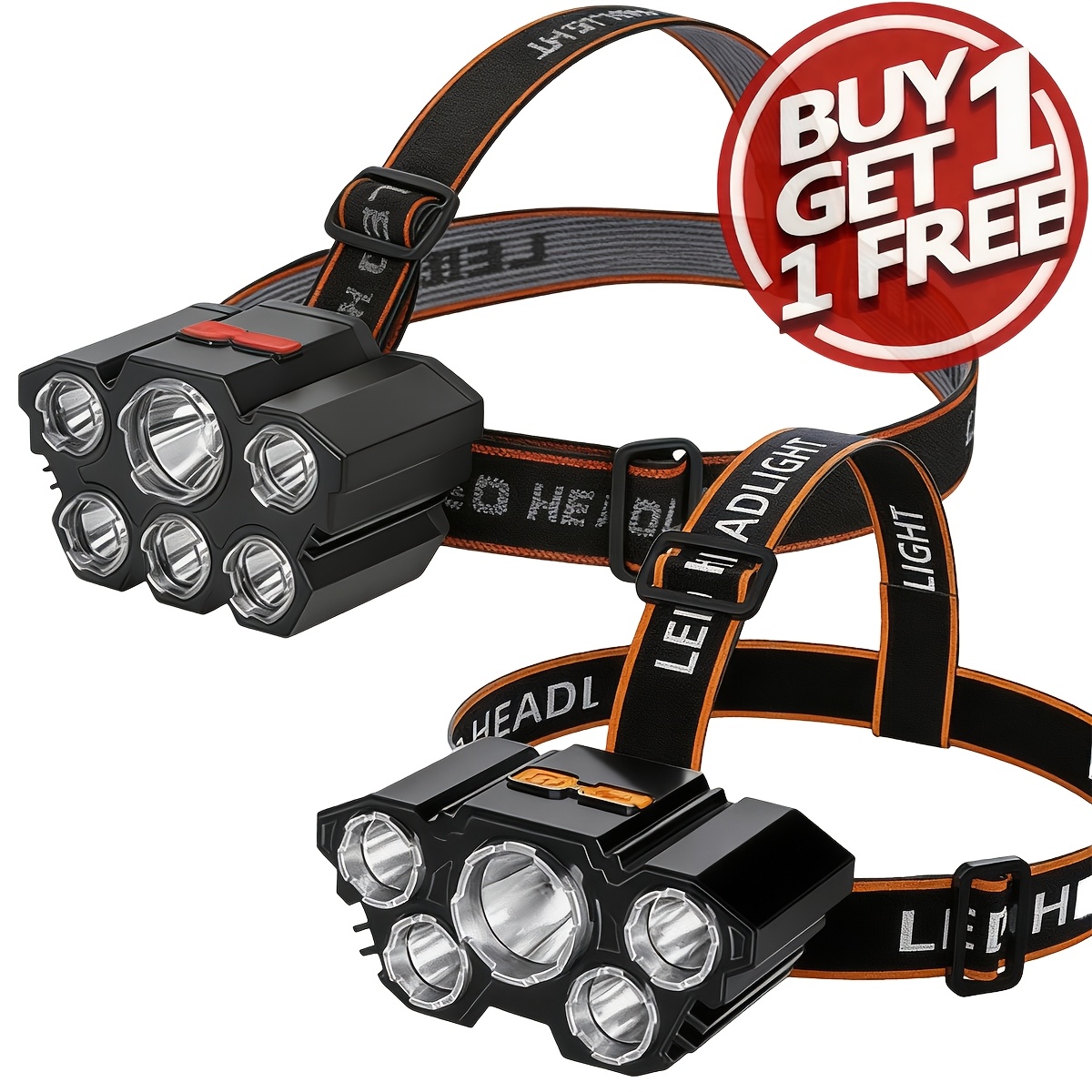 Free, 2 Headlights In Total, Rechargeable Led Headlights, 5-head Headlights+ 6-head Headlights, Flashlight, 4 , Suitable For Camping, Fishing, Running, Cycling, Work Lights