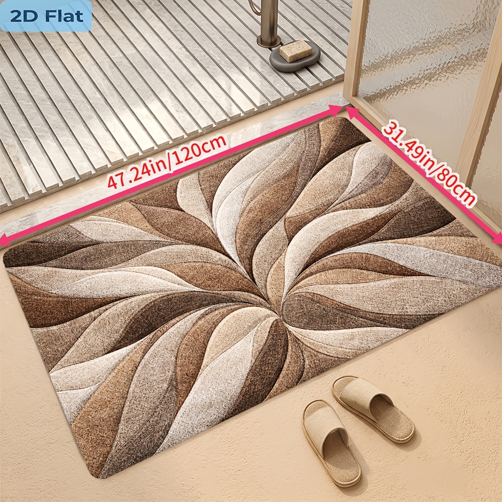 TEMU 2d Flat, 2d Flat, [2d Flat] Leaf Pattern, Bathroom Non-slip Mat, 850g/m2 Velvet, Dot-embossed Base, Modern Minimalist,