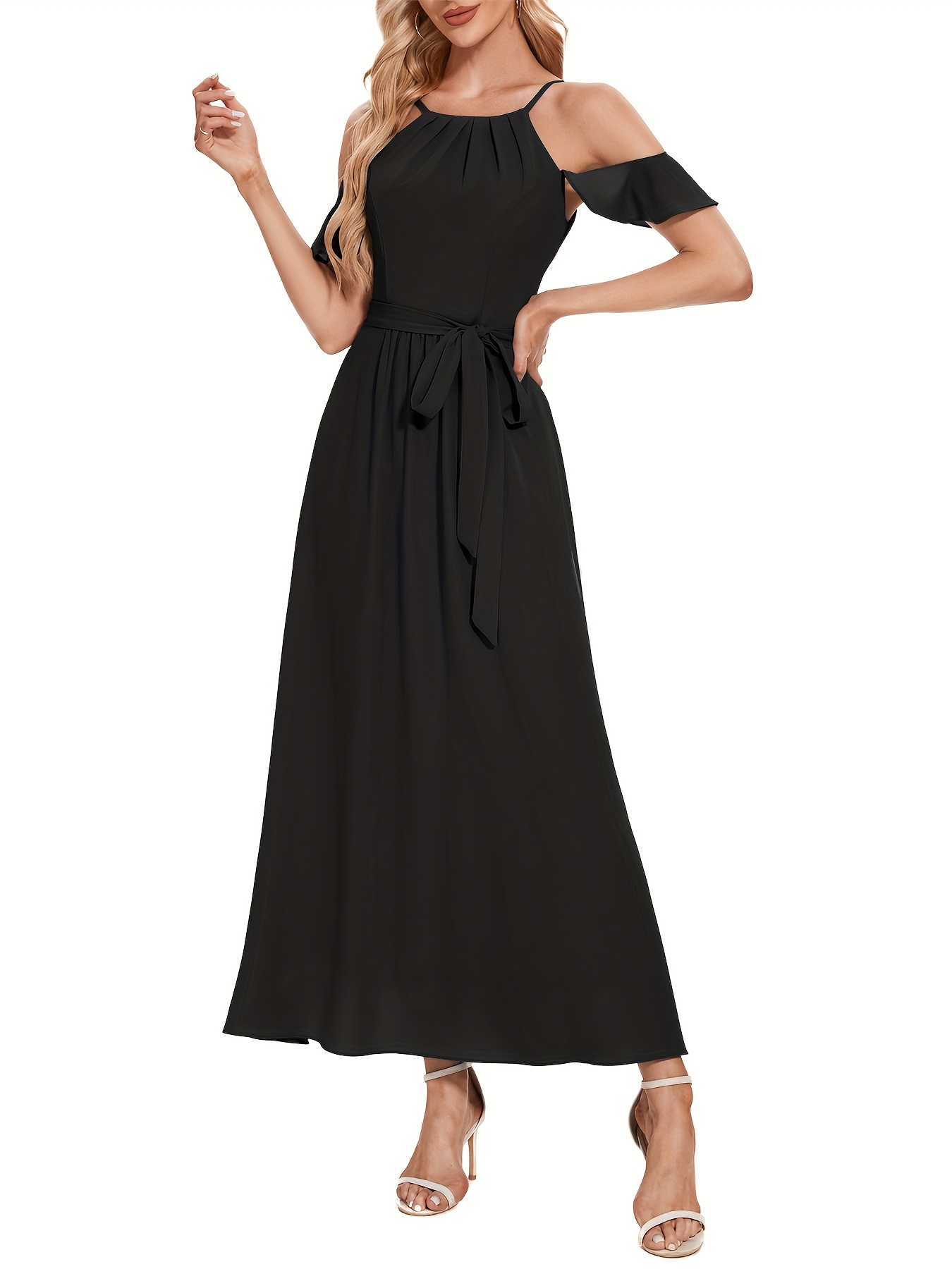 womens bridesmaid dresses halter ruffle sleeves ruched bust