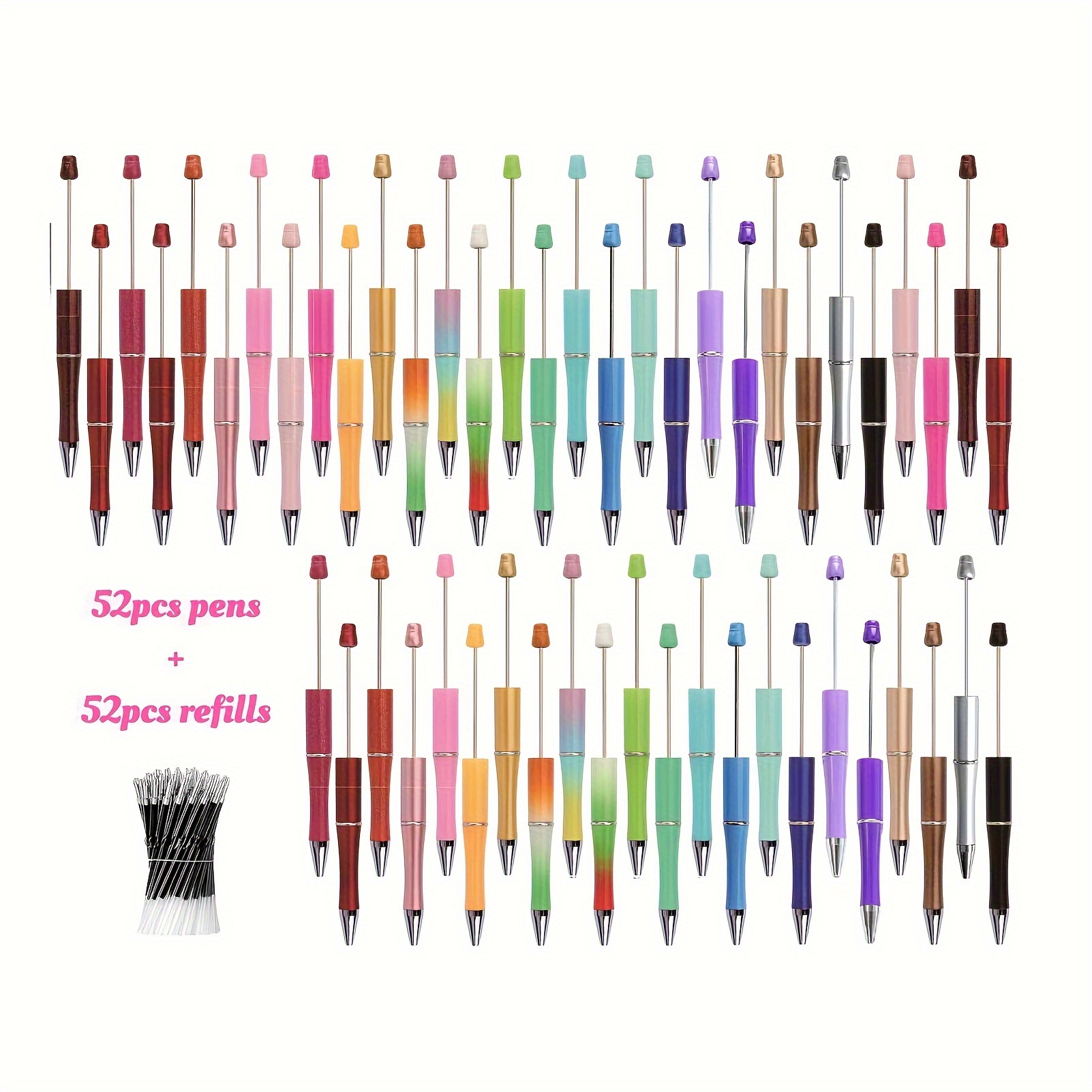 

52pcs Pens+52pcs Refills Beautiful And Cute Plastic Beadable Pens And Refills, Pens Ballpoint Pens Diy Pens For Students Teacher Bridal Graduation Gift Office School Supplies (mixed Colors)