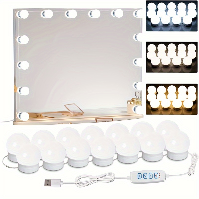 

Gift, Mirror Light For Vanity Dressing Room, 14 Dimmable Bulbs, Adjustable Color And Brightness, Usb Cable Control