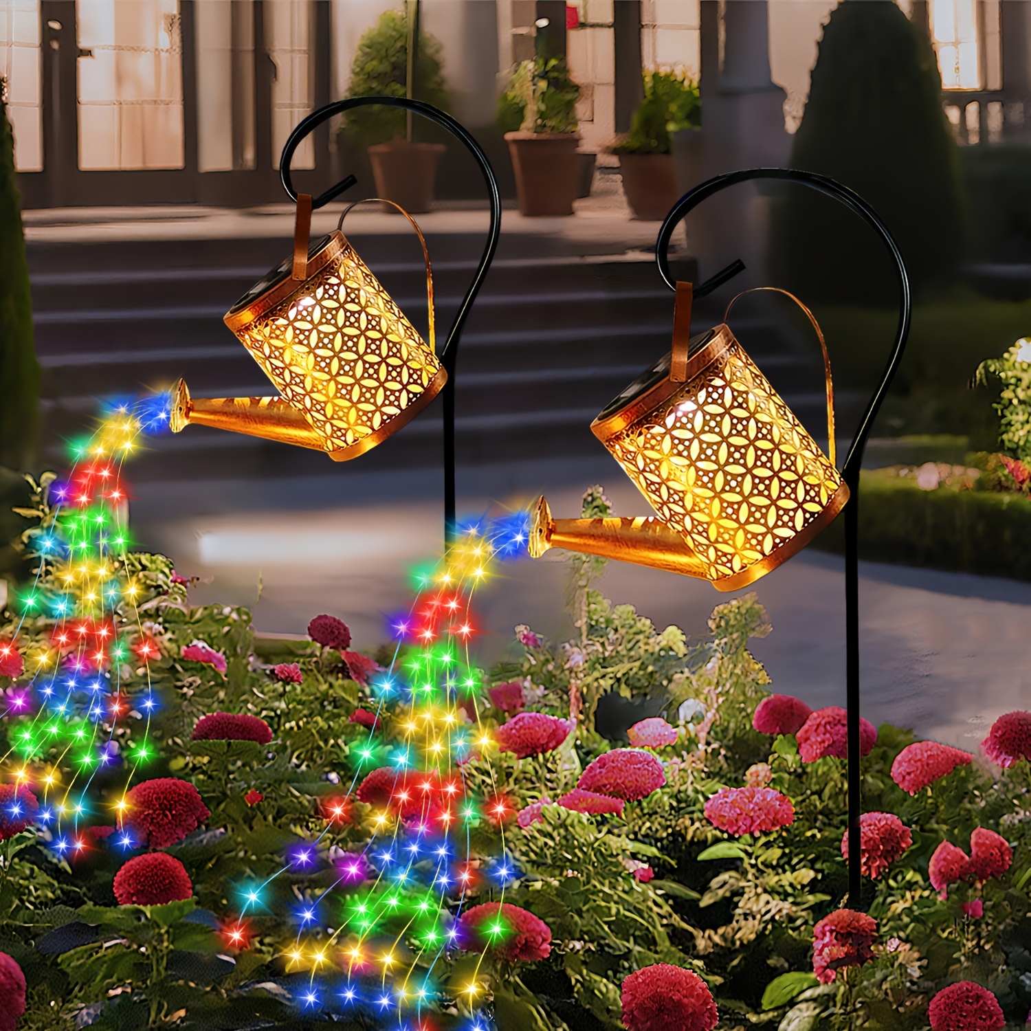 Solar-Weihnachtsmann Mit Gießkanne – Bunte Lichterkette, Solarbetrieben, Wetterfest, 1 Stück, Für Garten, Terrasse, Weihnachtsdeko Außenbereich