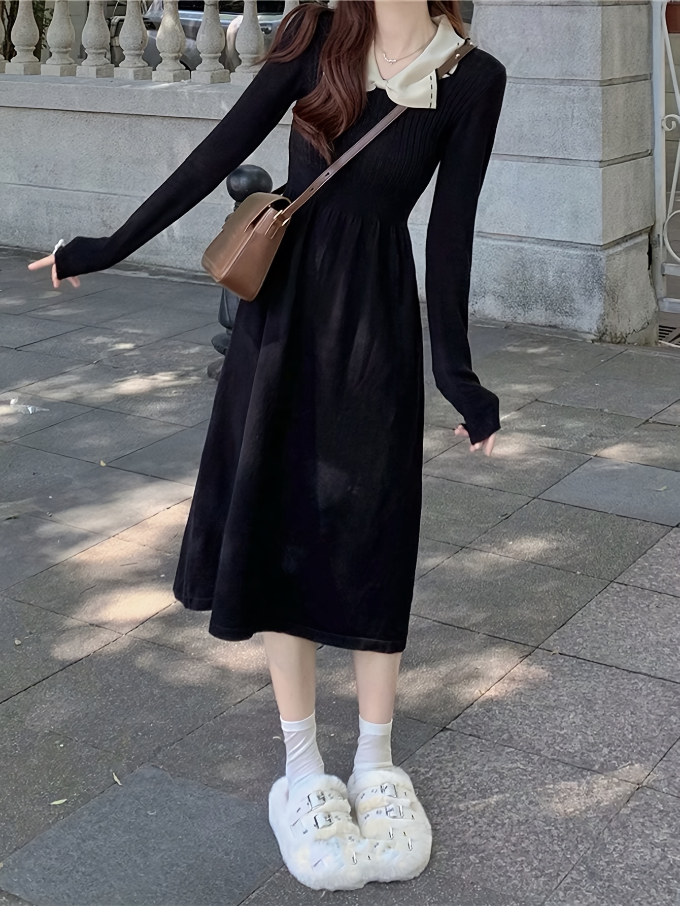 womens korean style knit polyester dress solid color a line - Temu United  Kingdom