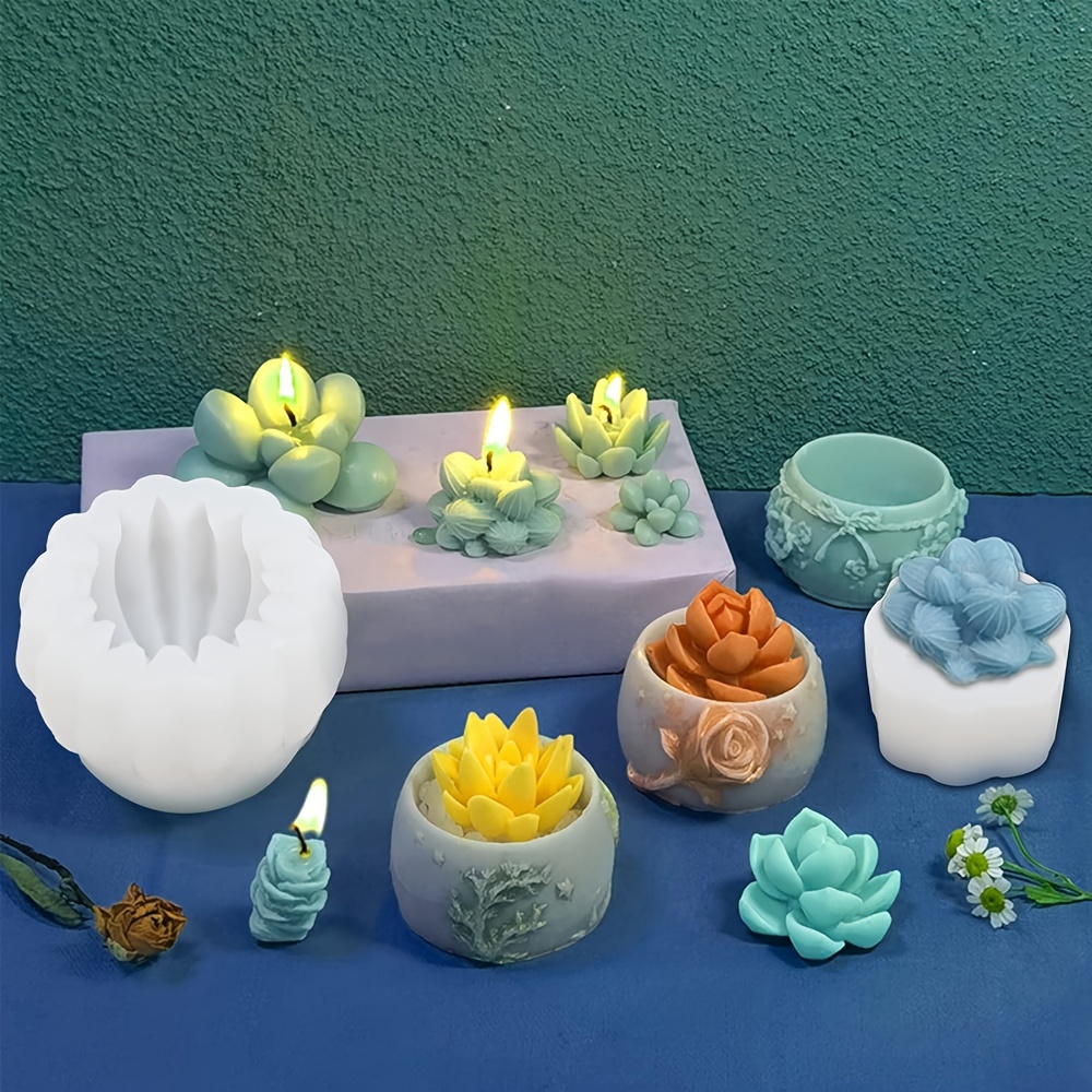 

9pcs, Succulent Plant Silicone Candle Molds, Flower Resin Molds, 3d Cactus Candle Molds, For Diy Scented Candles Soap