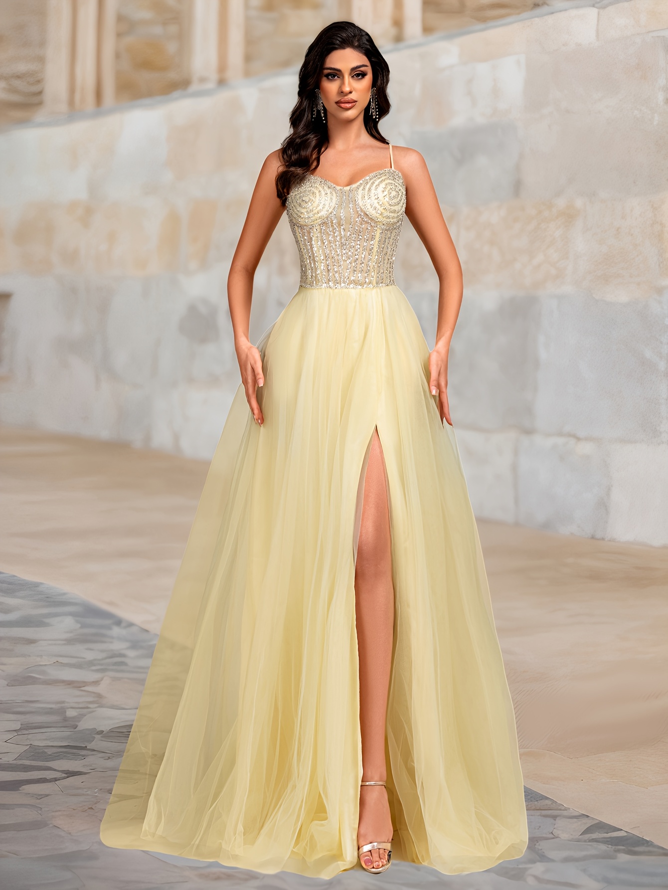 high end evening gown women ethereal spaghetti strap light - Temu Oman