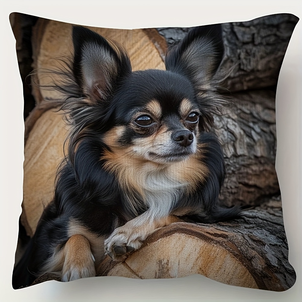 TEMU 1pc Luxury Soft Plush Chihuahua Decorative Pillow Cover 18x18 Inches - Single-sided Print, Machine Washable, Zipper Closure, Suitable For Living
