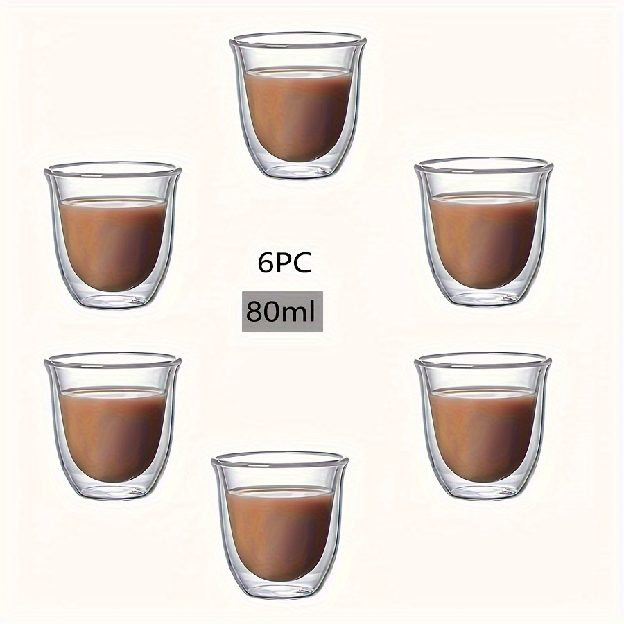 

6pcs, 2.7oz Creative Coffee Cups, High Borosilicate Double-layer Espresso Glass Cup, Transparent Drink Cup, Insulated Water Cup For Cafes