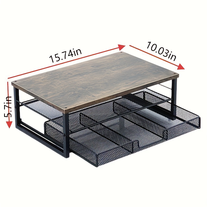 TEMU Monitor Stand, 1pc 2-layer Computer Stand With Storage Drawer, Wooden And Metal Desktop Organizer And Additions With Drawer, Suitable For Home