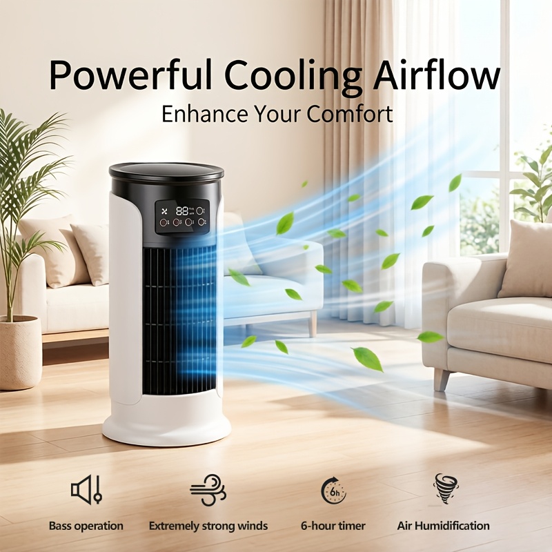 Climatiseur portable 3-en-1 à refroidissement par eau avec deux pochettes de glace, équipé d'un humidificateur, doté de lumières LED éblouissantes et d'un ventilateur. Unité de refroidissement USB int