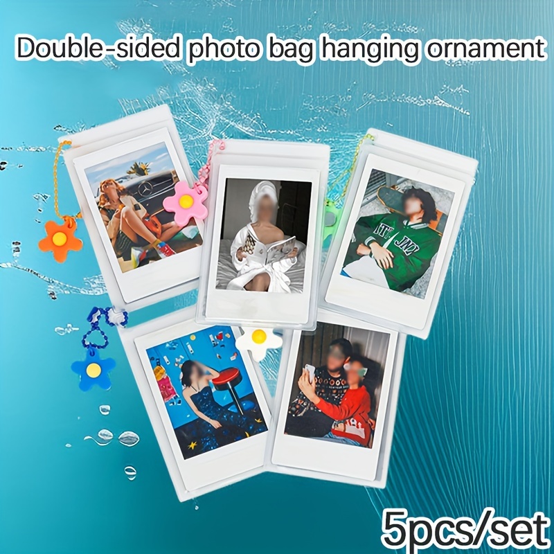 

Dual-sided Photo Pouch With Beaded Keychain - Transparent 3" Card Holder For Instant Photos, Compatible With Mini 12/11/8/7s & More - Perfect Gift For