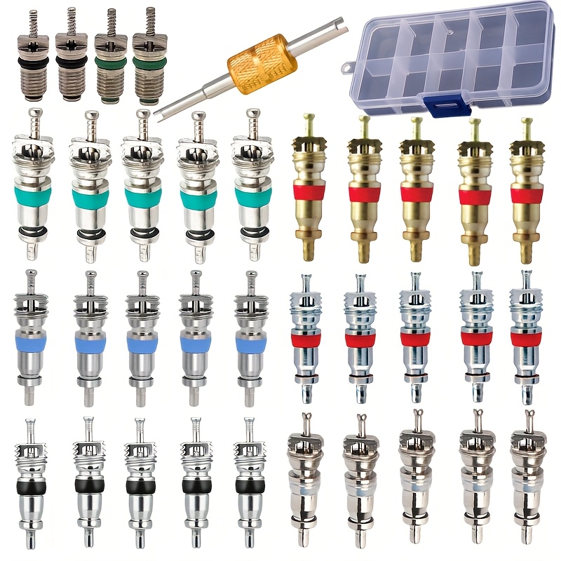 TEMU 1 Set Of 19pcs Car Air Conditioning Core Valve Car Air Conditioning Product Set R134a And R22 Suitable For Most Models, 15pcs Tire Valve Core,