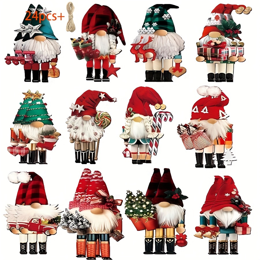 TEMU 24 Pcs Festive Christmas Gnome Nutcracker Ornaments - Wooden, Hanging Decorations For Your Christmas Tree