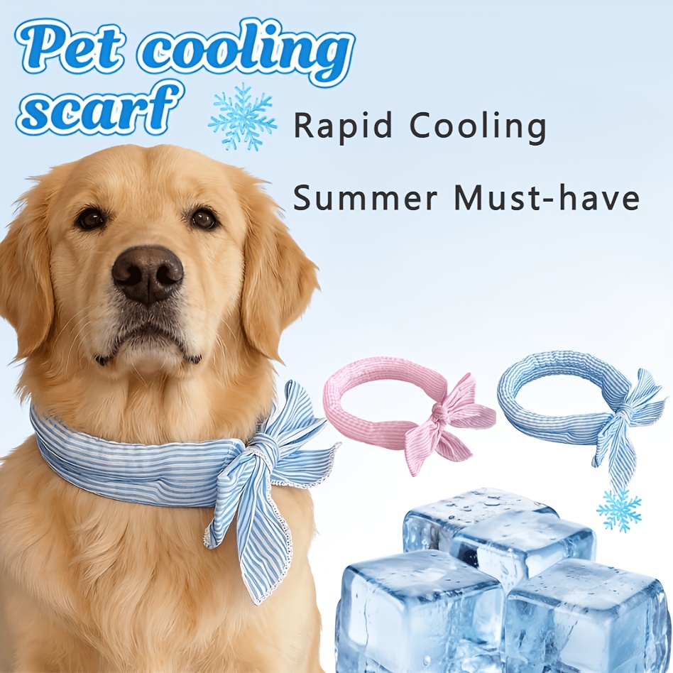 TEMU 夏用ペット冷却スカーフ 2点セット (ピンク + ブルー)、犬・猫用物理的首輪、アウトドア用冷却ネッ、使用前に水に浸す