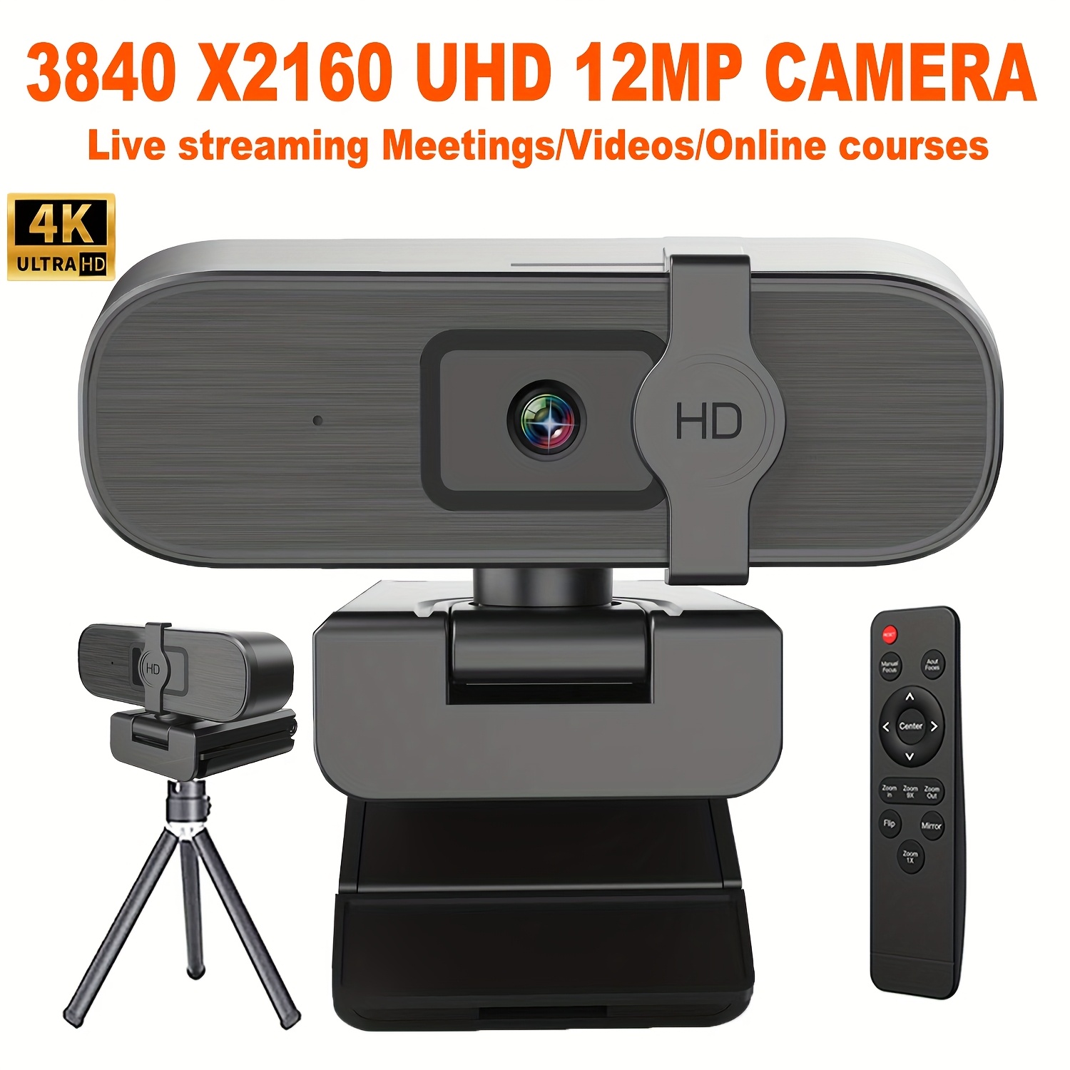 4k webcam pc 12mp uhd video calling tripod remote control Temu Italy