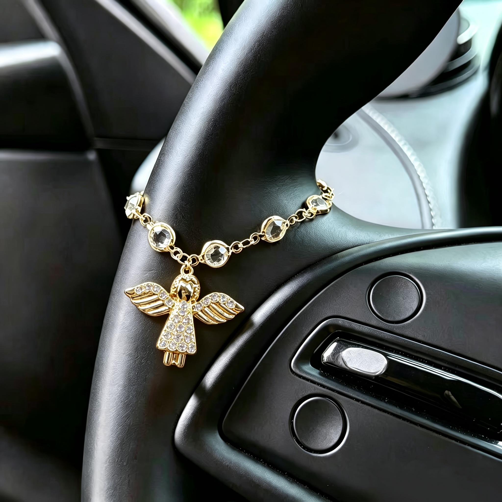 1 Shiny Rhinestone Pendant, Guardian , Car Steering Wheel Decoration, Car Rearview Mirror Pendant, Shiny Crystal Inlay, Stylish And Decoration, Your Trip, Bags, Key Pendants, Perfect Gifts For Family