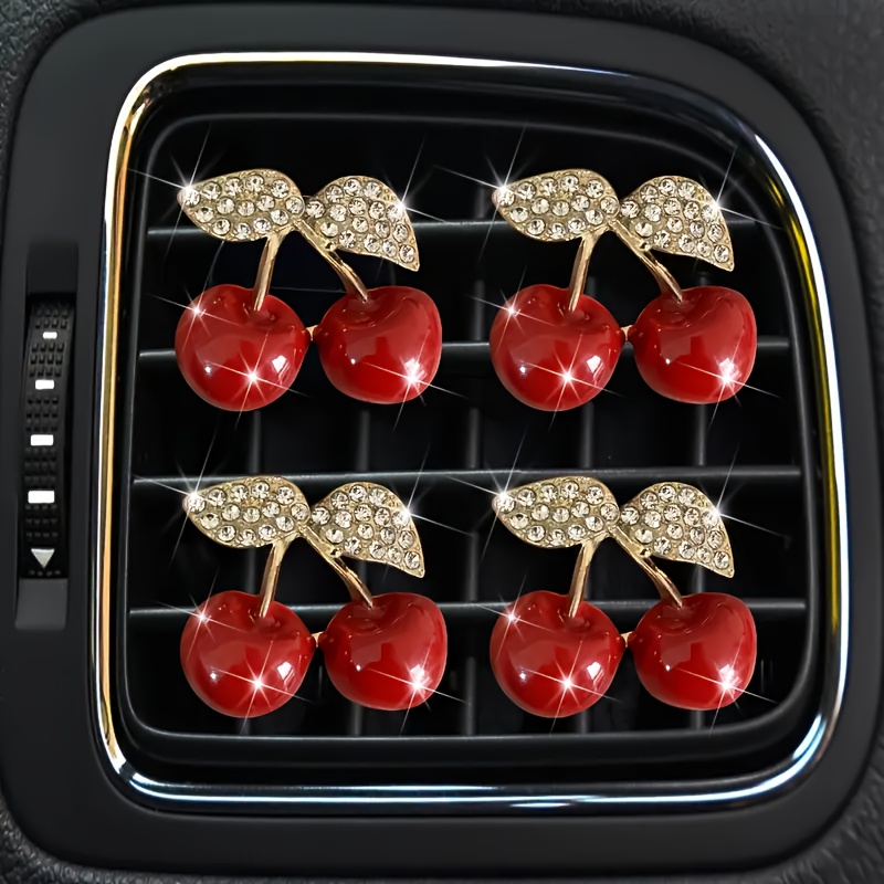 TEMU 2/4pcs Crystal Cherry Car Air Freshener Clips - Unscented, Alloy Material, No Battery Needed, , Car Interior Decor, Car Air Freshener Clips |