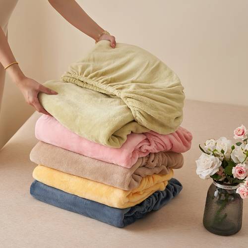 thickened milk fleece fitted sheet for winter ultra soft fleece mattress protector cover with deep pocket machine washable hotel bedding for home