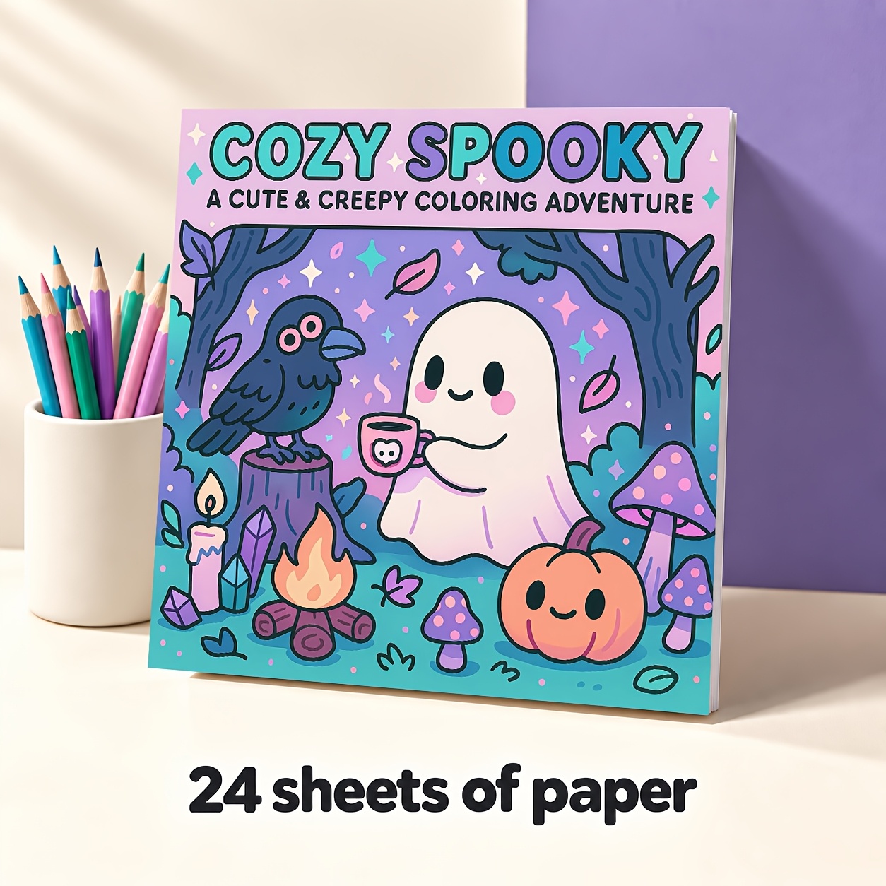 TEMU Halloween Cute Coloring Book, Fantasy Forest, Pumpkin, And Forest Campfire Themes, 24 Creative Coloring Pages, 20×20cm, 1 Book, Suitable For