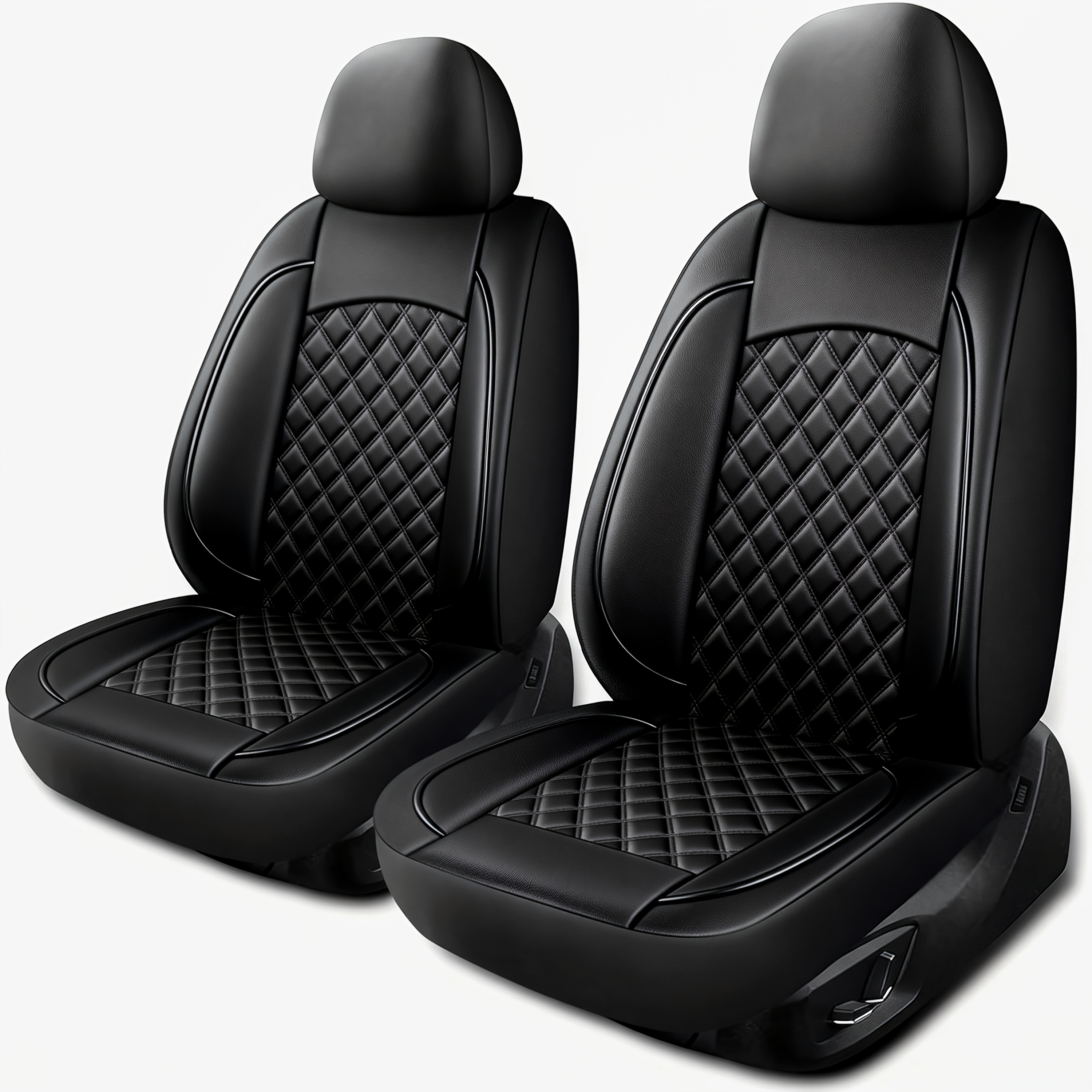 Synthetic Leather 2-seater Car Seat Covers, Fits All Car Seats, Quilted Diamond Lattice With Accents, Minimalist & Elegant, Comfortable, Wear-resistant & Durable, Effectively Protects Original Seats