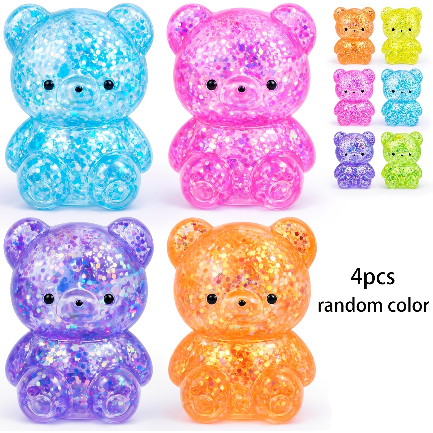 4pcs Bear, Glitter Bear Stress Ball, Slow Rising Toys, Soft Mini Toys For Anxiety Relief, Party Favors, Fillers,…: retailer-supplied image