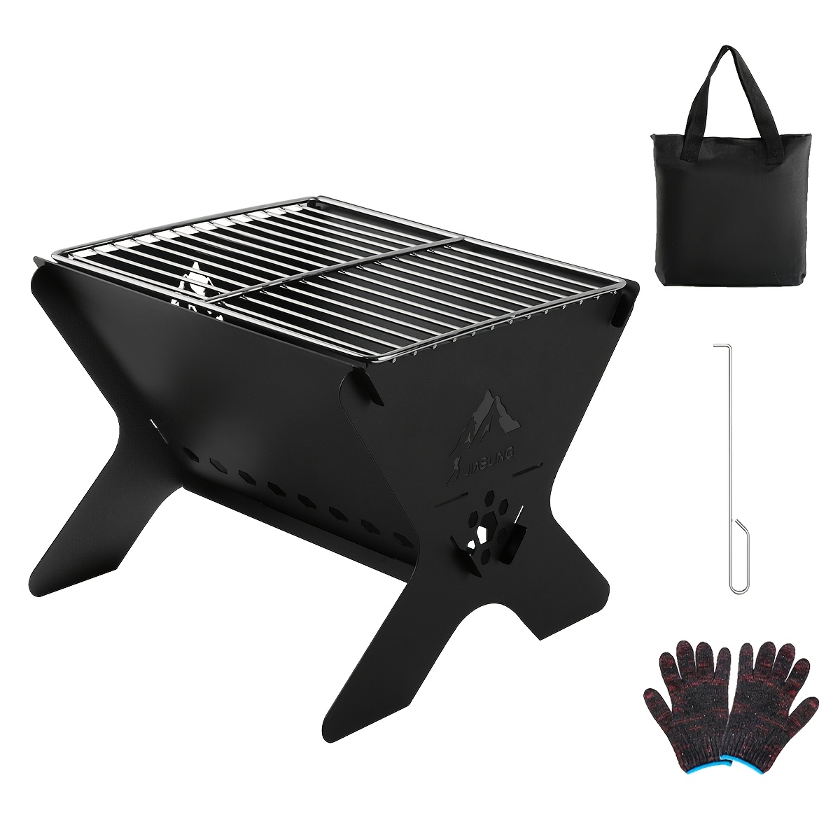 TEMU 11.4-inch Grill, Portable Folding Charcoal Grills, Backpacking Bbq Grill, Heavy Duty Firepit Grill With Carry Bag For Outdoor Cooking, Bonfire,