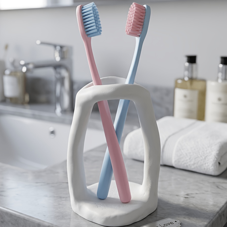 A Nordic-style, Minimalist Pure White Toothbrush Holder—a Practical Gift and Aesthetic Accent for Room, Bedroom, and Home Decor.