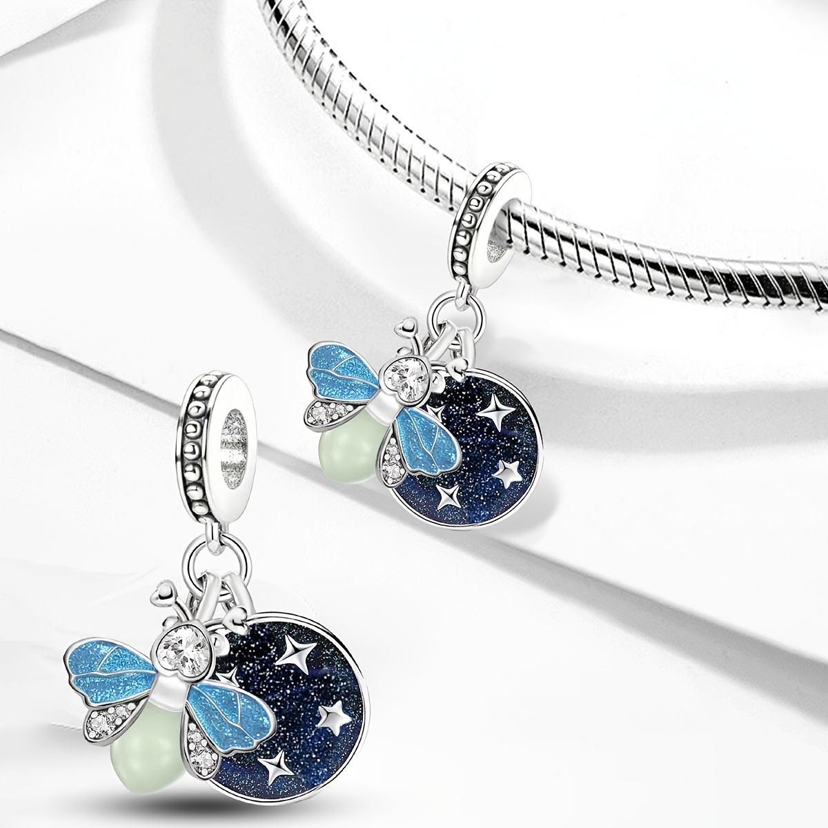 Women's 925 Silver Plated Starry Fireflies DIY Pendant Charm