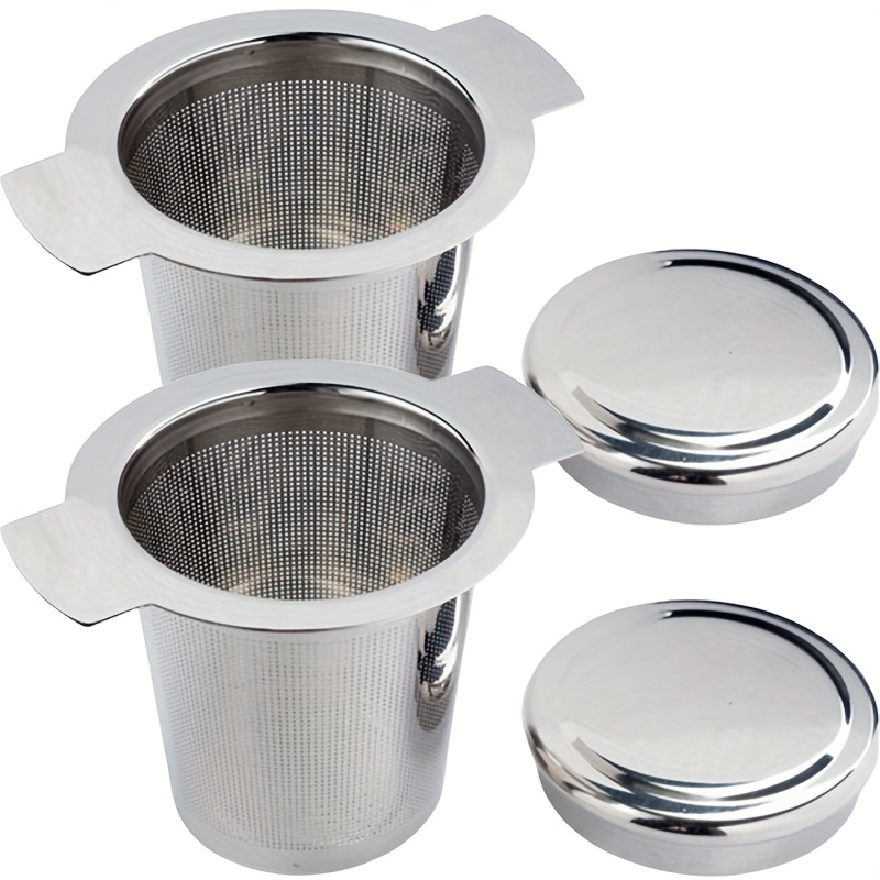 E-shop Binaurale Tee-Einmachschale aus Edelstahl mit Deckel, Teesieb-Wasserfilter mit doppelten Griffen zum Aufhängen an Teekannen, Tassen, Bechern zum