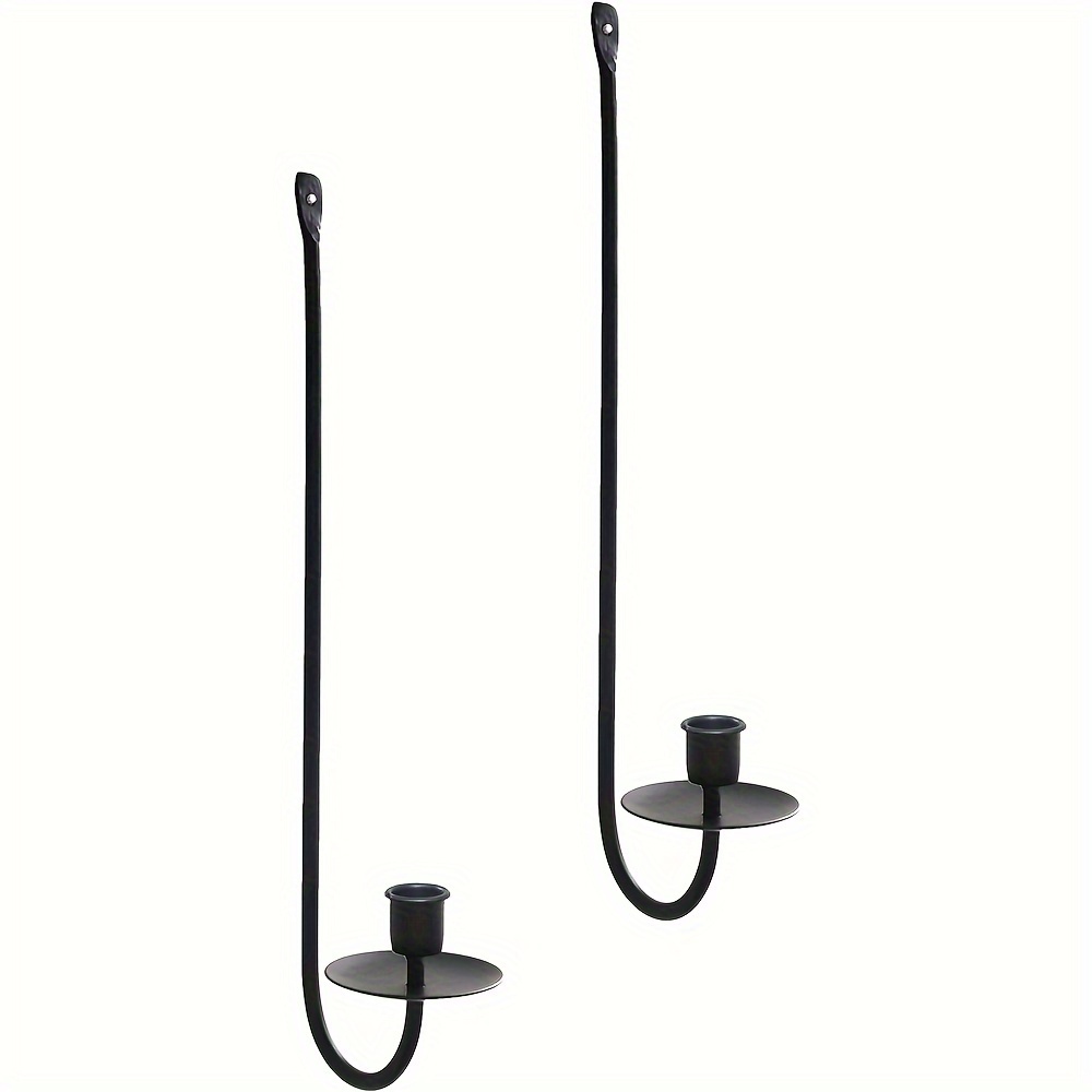Set Of 2 Metal Wall Candle Sconces Designed For Mounting, Featuring A Modern Black End Suitable For Living Rooms, Farmhouse Decor, Fireplaces, And Weddings