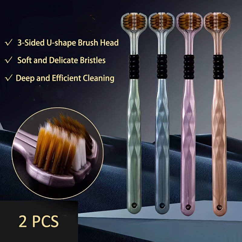 

2pcs Bristle 3-sided Toothbrush - For Adults, On Gums, Bristles,