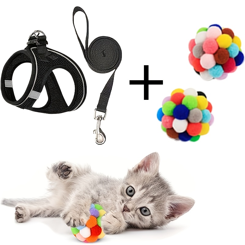TEMU Escape-proof Harness For Cats And Dogs With Leash, Includes A Small Cat Toy Ball. Suitable For Puppies, Kittens, And Small To Medium-sized Pets.