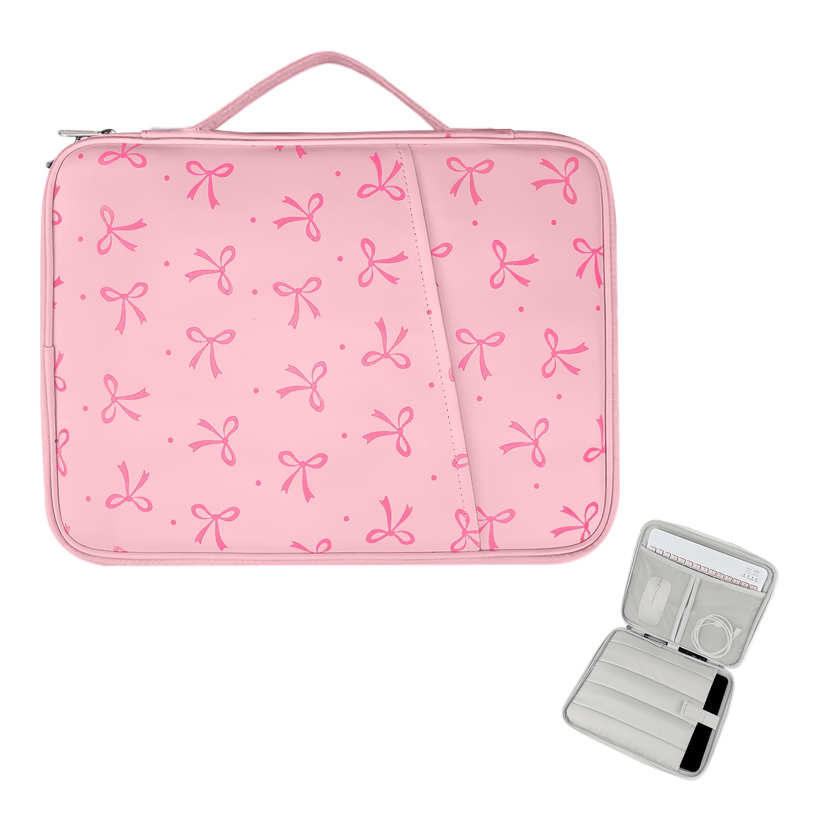 TEMU Bow Pattern Tablet Sleeve Case / For Ipad Carrying Case Compatible With For Ipad, , Compatible With For Tablets, With Handle And Front Pocket,