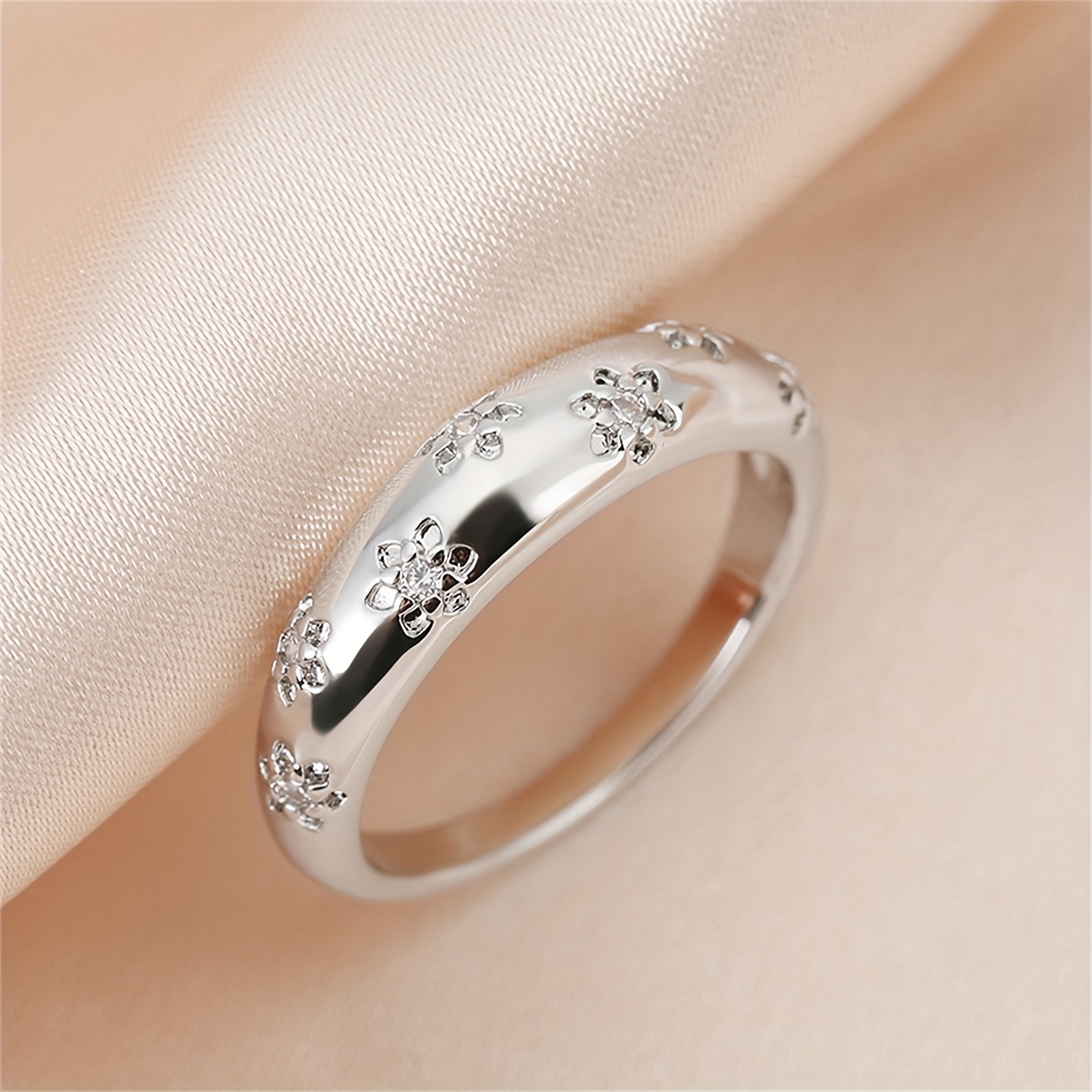 Copper Zirconia Ring - Floral Golden & Silvery Plated