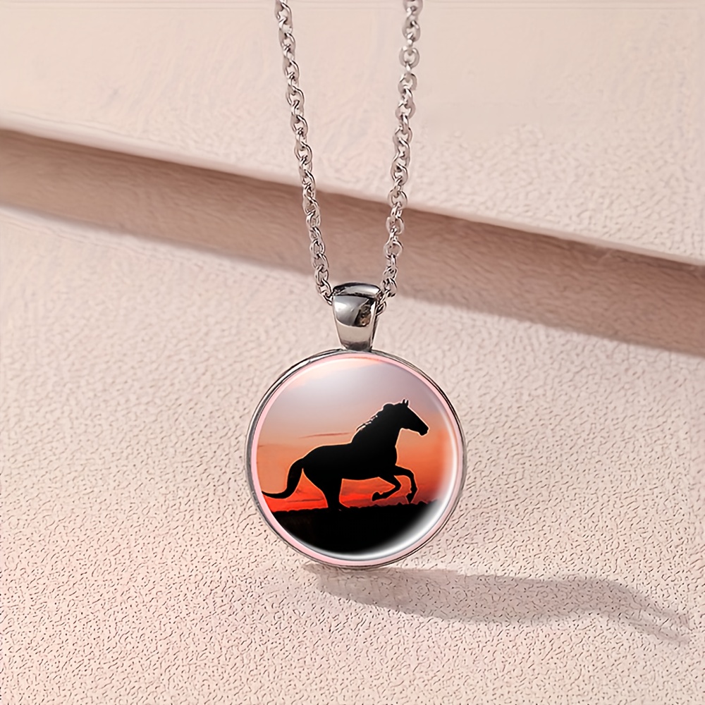 4pc Galloping Horse Jewelry Set, Necklace & Earrings