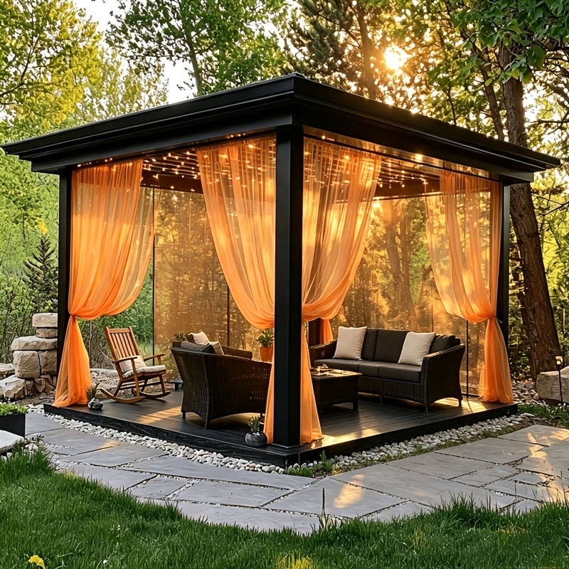 TEMU Lot de 2 rideaux/moustiquaires -moustiques : Filet de camping renforcé orange à passe-tringle 300x168cm | Rideau voilage respirant et séparateur