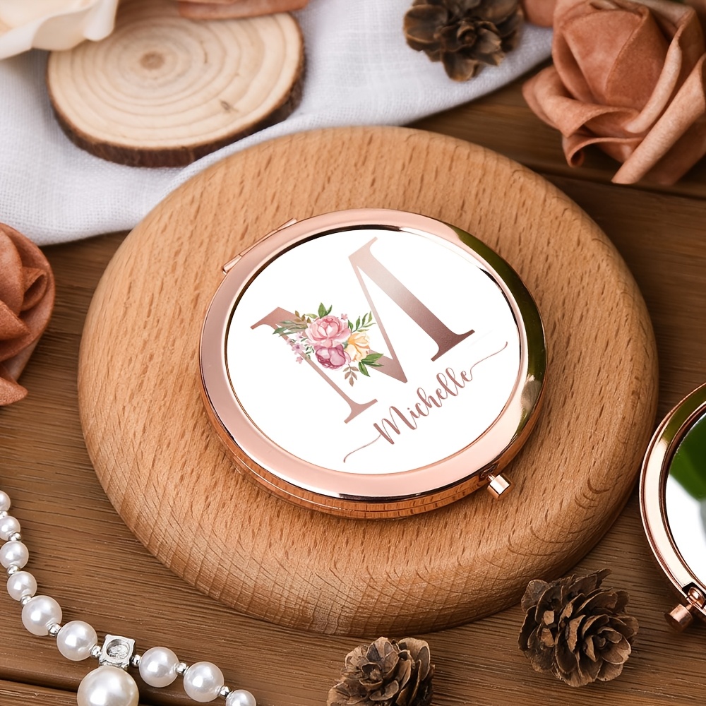 TEMU 1pc de Maquillage Personnalisé Tendance Lettres Florales Cadeau d' avec Boîte Cadeau , de Maquillage Personnalisé pour Femmes, Compact à Main,