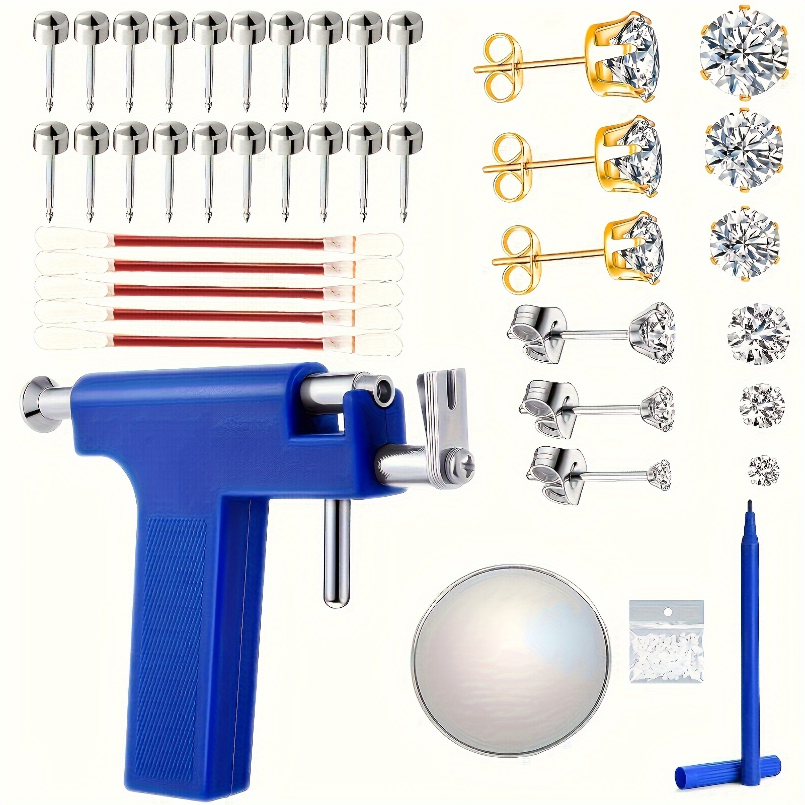 

Reusable Ear Piercing Kit, Salon Piercing Gun Tools With Silver Earrings Set For Home Self Body Nose Lip Ear Piercing Kit With 18 Pairs Stud Earrings