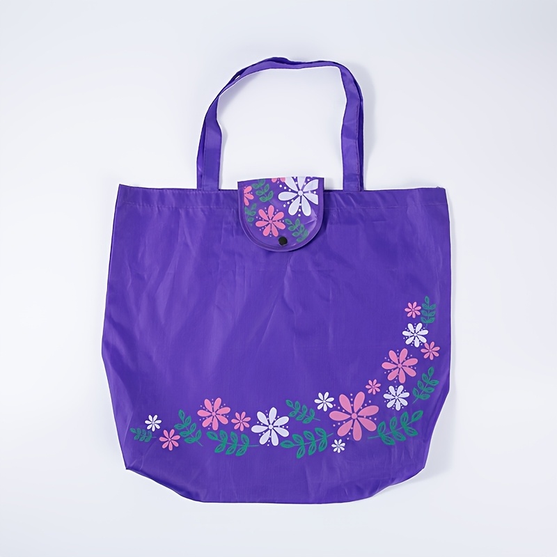 TEMU 1pc Vibrant Floral Print Foldable Shopping Bag - Durable Oxford Cloth With Secure Closure, Lightweight & Portable Design For Or Travel, Travel