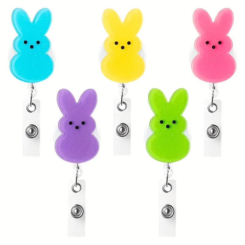 

Set Of 5 Easter Bunny Badge Reels, Retractable Id Holders With Alligator Clips, Holiday Badge Reels Suitable For Nurses And Office Workers.