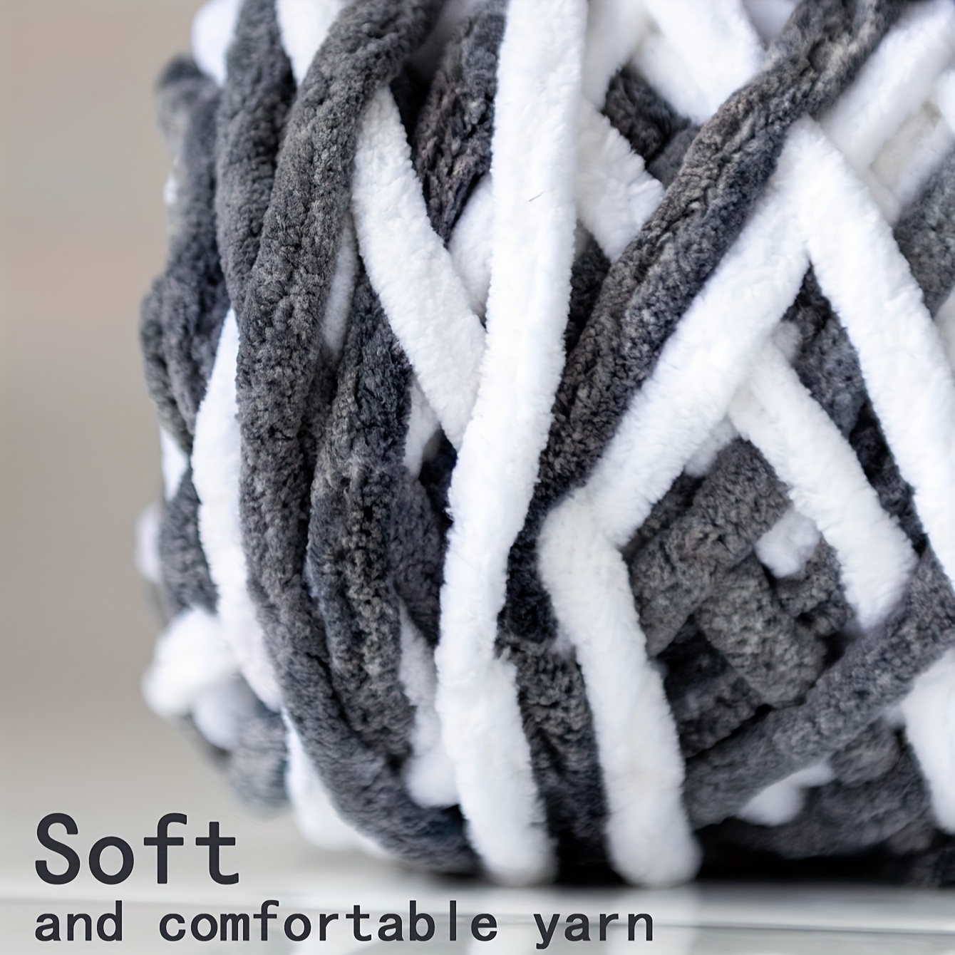 

100g Chunky Yarn For Hand Knitting, Crochet, Scarves, Blankets, Shoes, Hats - 7mm Thick Soft Polyester Variegated Yarn, Mixed Grey And White