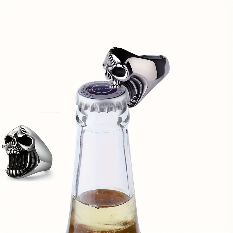 punk style skull head bottle opener ring creative alloy ring with no plating unisex personalized beer cap opening tool ring details 3