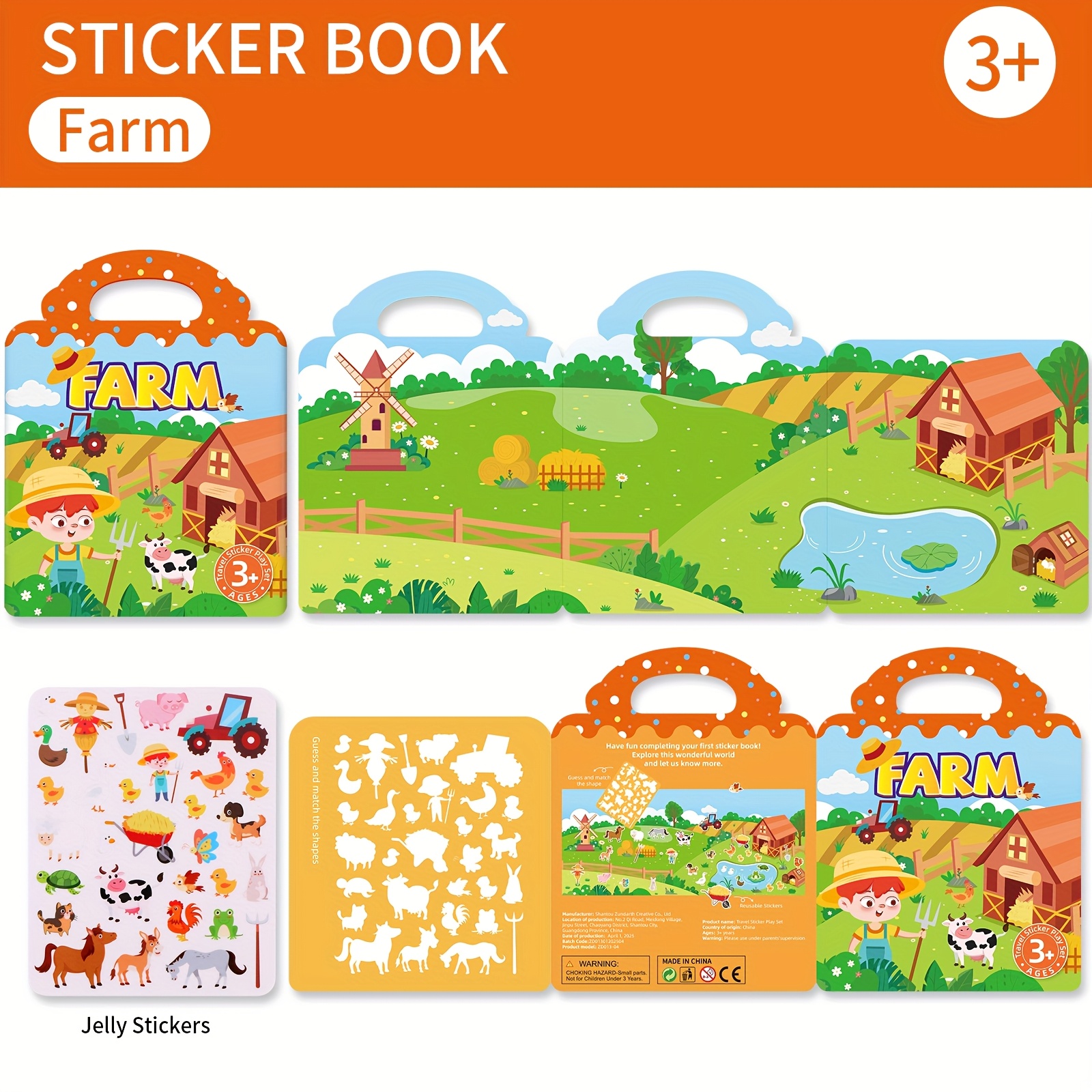 Image of Sticker Books For , Waterproof Double-sided Design With Dinosaurs, Animals & Vehicles, Educational Toys, Paper Material, Christmas, Halloween, Thanksgiving & New Year's Gifts